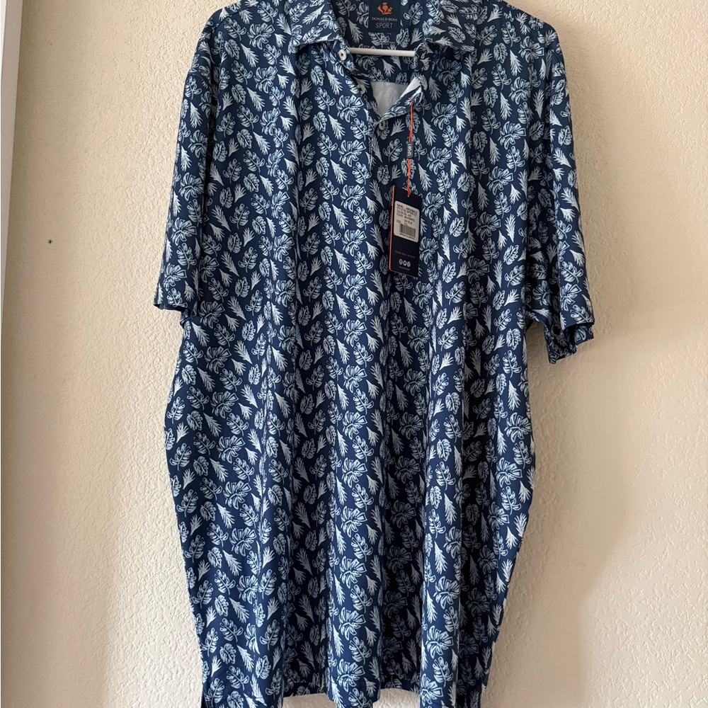 Archibald Navy and White Leaf Print Shirt